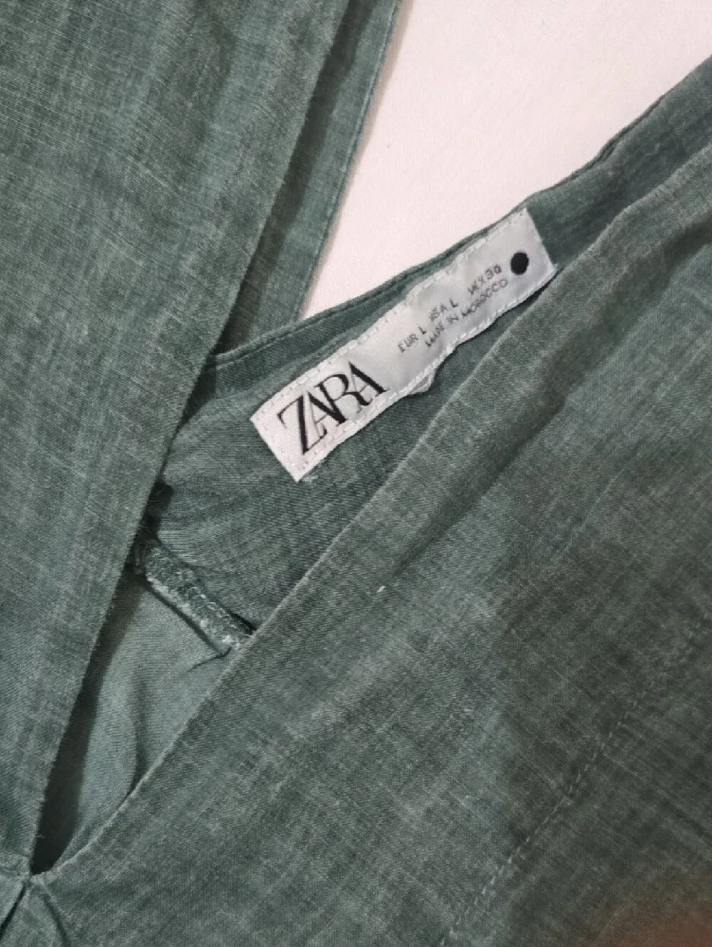 Zara Linen-Blend Relaxed Drawstring 2 Piece Set in Teal Green L‎